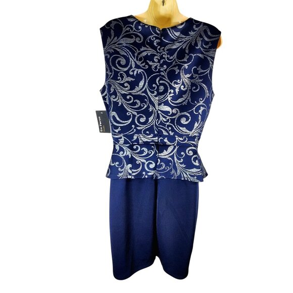 En Focus Studio Navy Blue Sleeveless Peplum Pencil Dress  Size 14 NWT - Picture 3 of 11